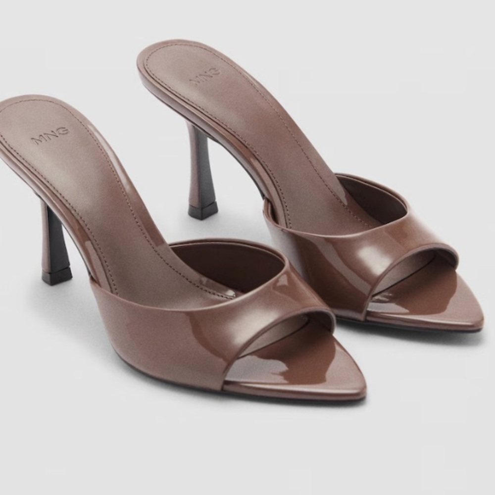 Mango Chocolate Brown Patent Leather Effect Heeled Sandals NWT 🤎